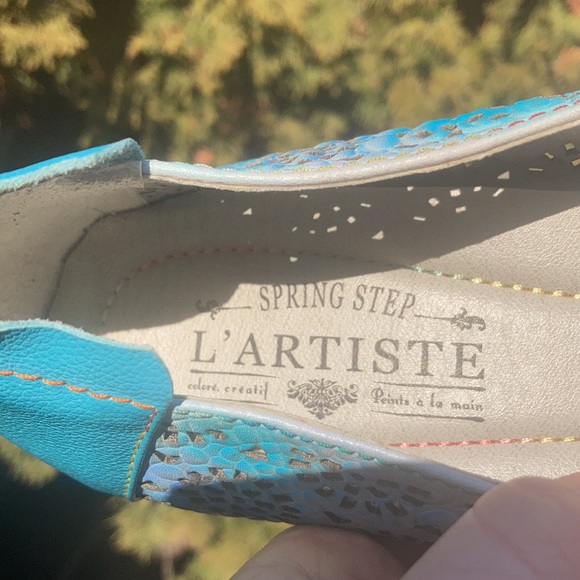 L’Artiste by Spring Step Carmelita Blue Leather Floral Pump Heel Women’s Size 41 - Picture 10 of 11